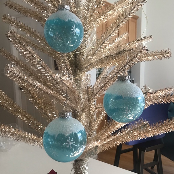 Set of 3 Glass Turquoise and White Frosty Ornaments - Picture 1 of 5